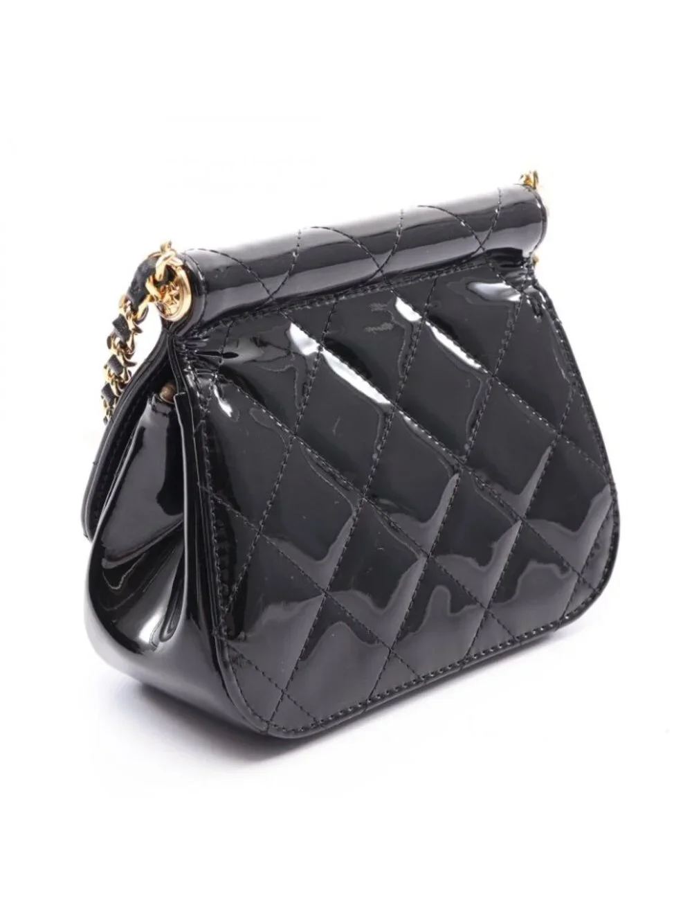 Chanel Shoulder Bag Quilted Small Black Patent Leather Chain